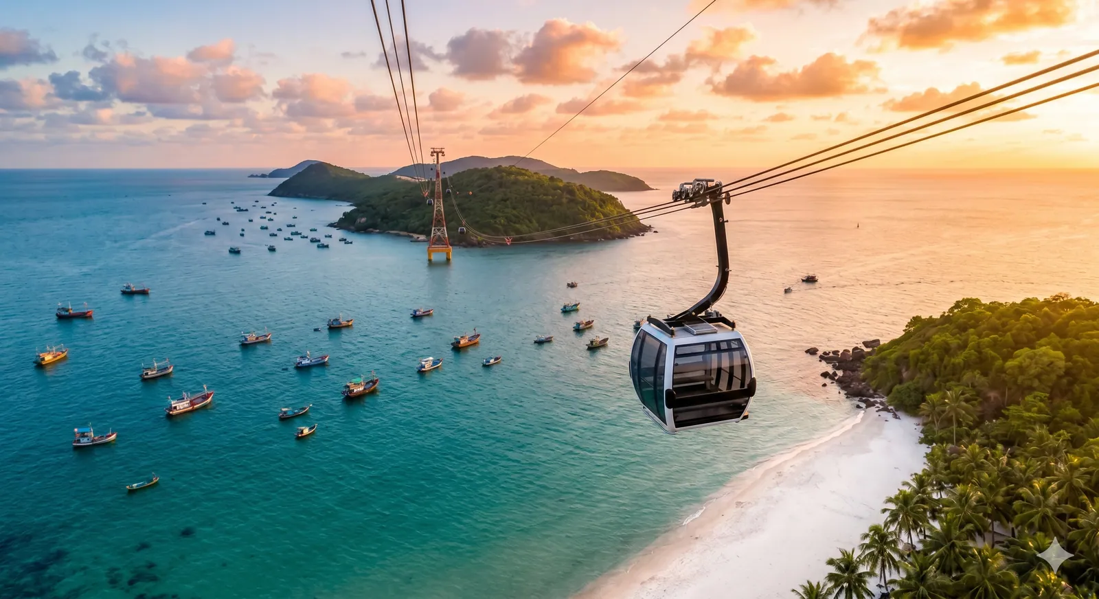 The Hon Thom cable car crossing to the southern islands over fishing boats