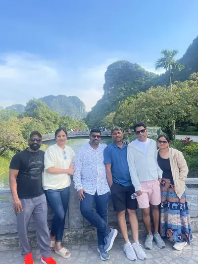 Bliss Tourism guests on tour — Among the karsts at Trang An, Ninh Binh, Vietnam